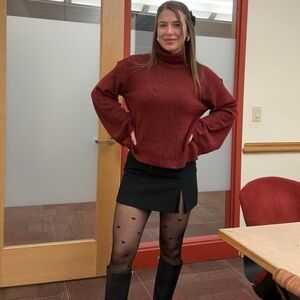 Women's Wide Sleeve Burgundy Turtleneck Sweater